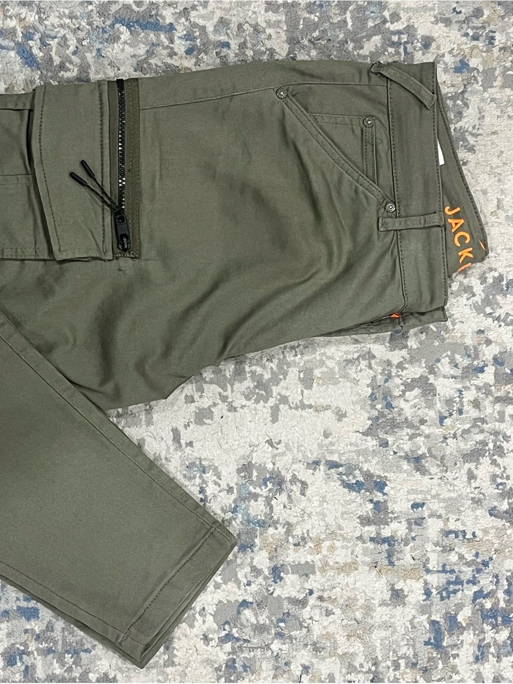 Jack & Jones Olive Cargo Pants with Zip Pocket and Contrast Logo